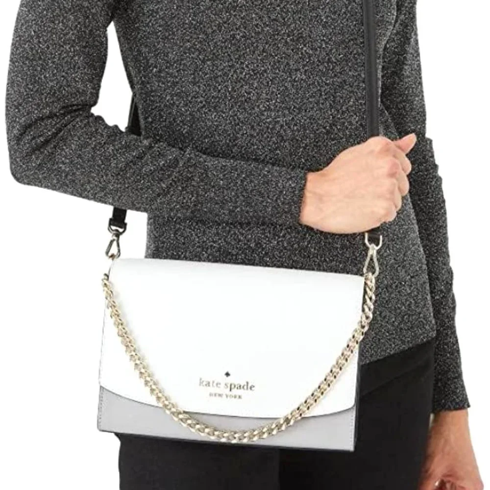 NWT Kate Spade Carson Leather Colorblock Crossbody Satchel Gray White Black MINT - Picture 2 of 15